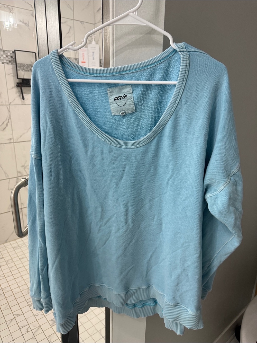 aerie Light Blue Scoop Neck Sweatshirt